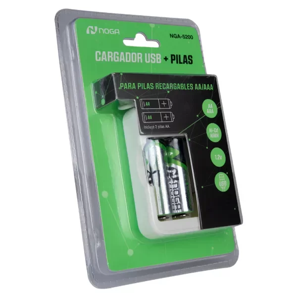 Producto - Cargador de Pilas Recargables + 2 Pilas AAA