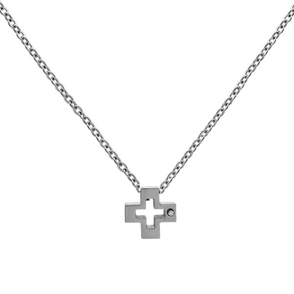 Producto - Collar de acero quirúrgico - 45 a 50cm - Espejito 1mm - Cruz con brillo