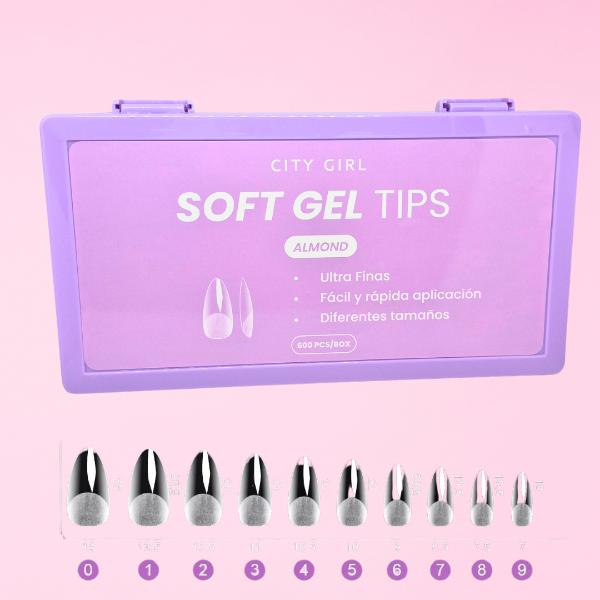 Producto - TIPS ALMENDRA MEDIO EN CAJA VIOLETA  PRE LIMADOS X600 CITY GIRL