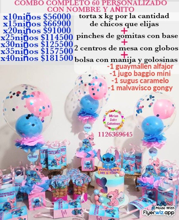 Producto - Combo cumpleaños 60 Stitch y angela