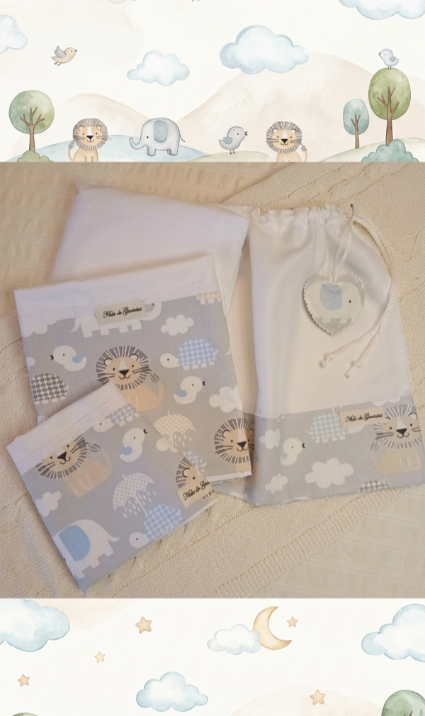 Producto - Sábanas para practicuna Animalitos en gris con bolsita - 0