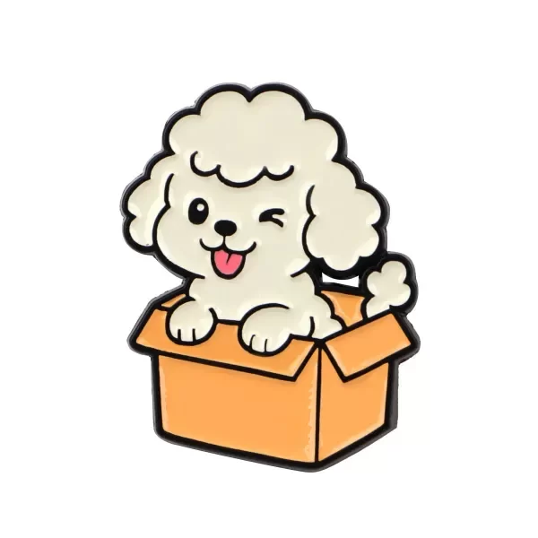 Producto - Pin Perro cachorro en caja - Caniche