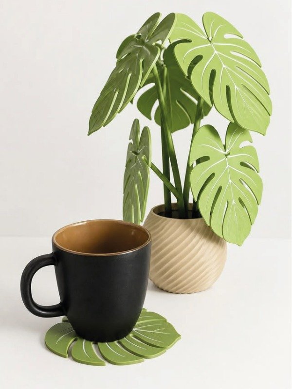 Producto - Posavasos Hoja de Monstera Set x6 con Diseño de Maceta - Verde - 1