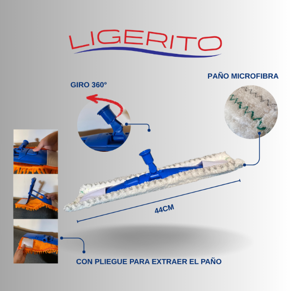 Producto - Mopa plana Microfibra Blanca con lineas verdes