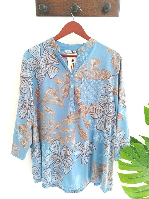 Producto - Blusa c/carterita y bolsillo c/lentejuelas azulina