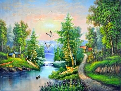 Producto - DIAMOND PAINTING 30X30 HI STONE PAISAJE CASCADA EN EL VALLE
