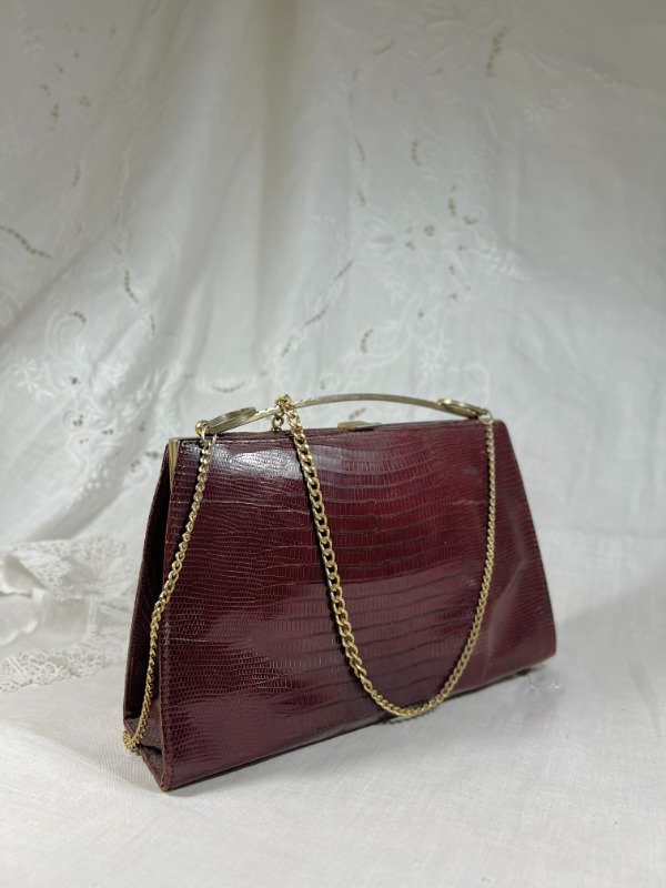 Producto - Cartera de cuero reptil bordó