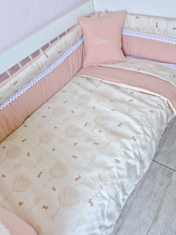 Producto - Set de cuna Conejitos beige/rosa