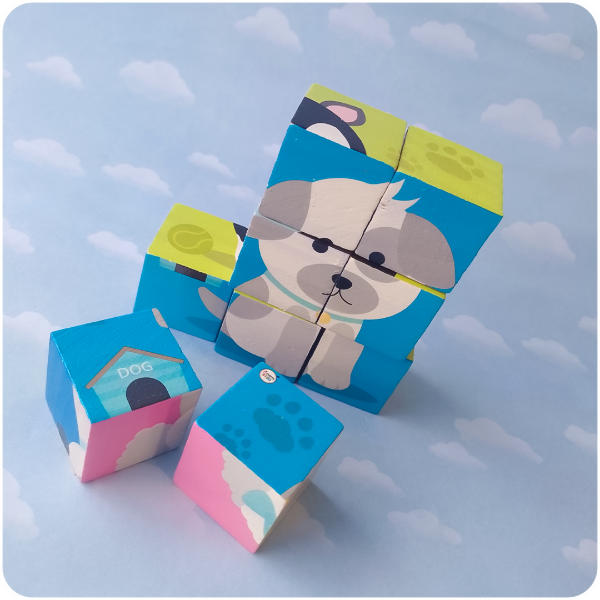 Producto - Rompecabeza Cubo Mágico de Madera 6 en 1 - Perritos