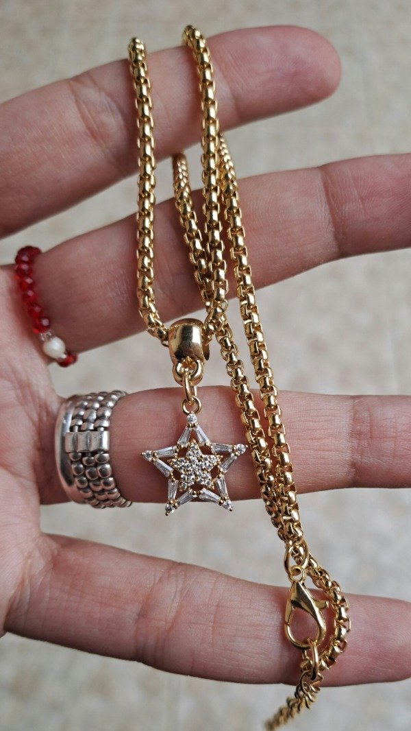 Producto - Collar enchapado en oro 36cm más 10cm de alargue con Dije Estrella Shine - 1