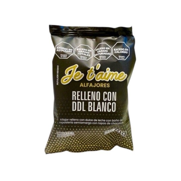 Producto - Alfajor Je T'aime Relleno con Dulce de Leche Blanco (Chocotorta) Negro