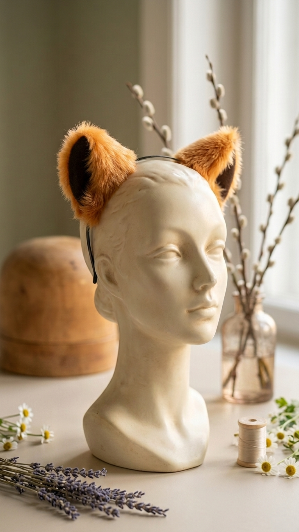 Producto - Vincha de gato, ardilla , lobo peluche color ocre - 3