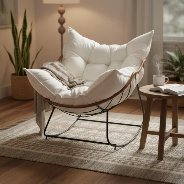 Producto - Sillón Mecedora 1 Cuerpo Artchairs Simil Yute + Cojín beige - 0