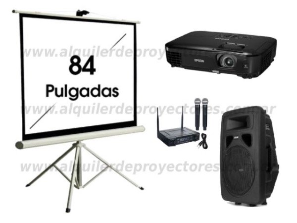 Producto - SERVICIO NRO 3 - PROYECTOR + PANTALLA 84" + 1 BAFLE 200W + 2 MIC INALAMBRICOS