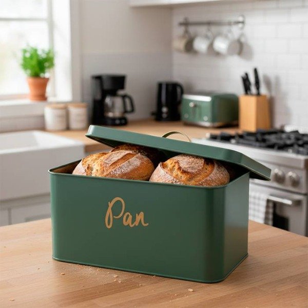 Producto - Lata Acero Vintage Verde "Bread"