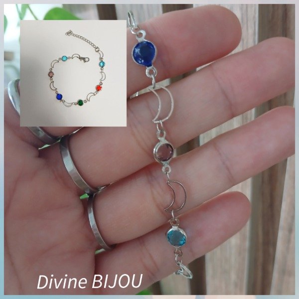 Producto - Pulsera Luna con cubic de colores acero