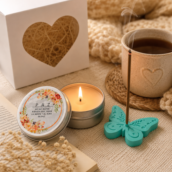 Producto - Box Mariposa con Porta Sahumerio y Vela Aromática Paz