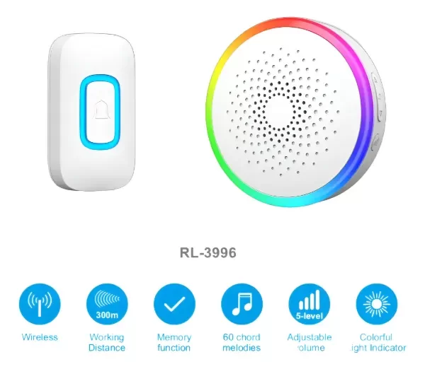 Producto - Timbre Wireless Doorbell Kit Rl-3996(33tx) Largo Alcance Blanco