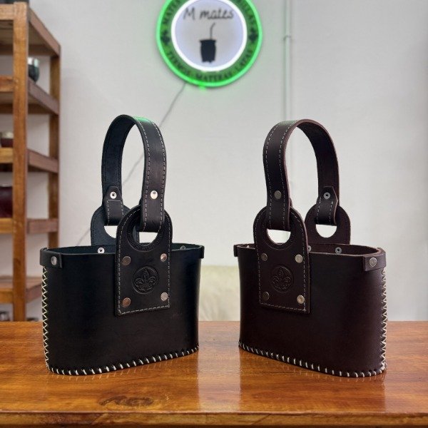 Producto - Canasta matera ovalada de cuero