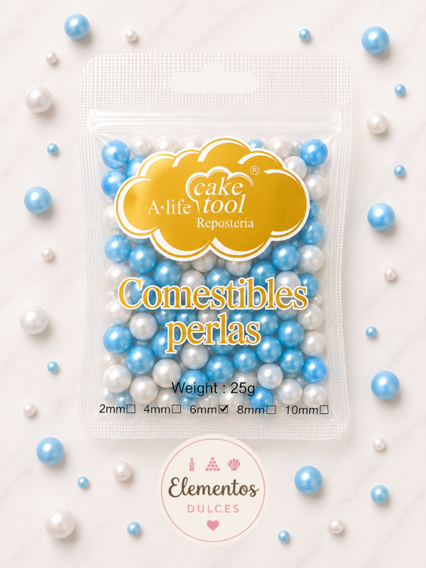 Producto - PERLA CELESTE Y BLANCA 6MM COMESTIBLE