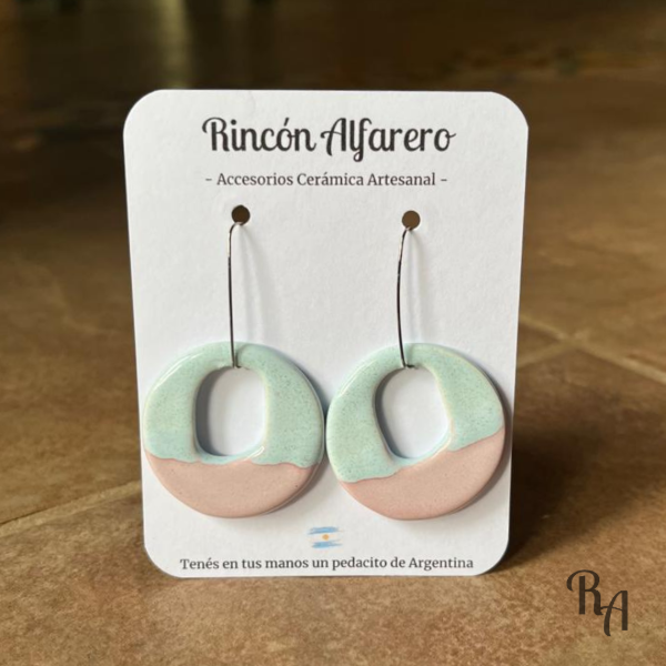 Producto - Pendientes Buenos Aires - redondos calados celeste jaspeado y rosa