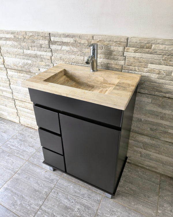 Producto - VANITORY DE 60CM (tres cajones, una puerta y bacha travertino) - 0