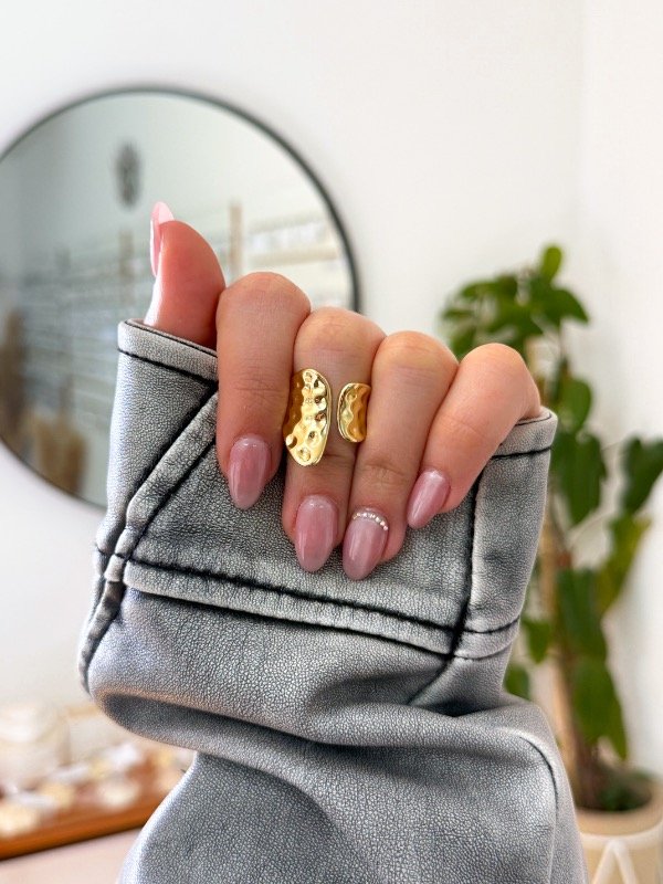 Producto - Anillo acero dorado doble gotas irregulares
