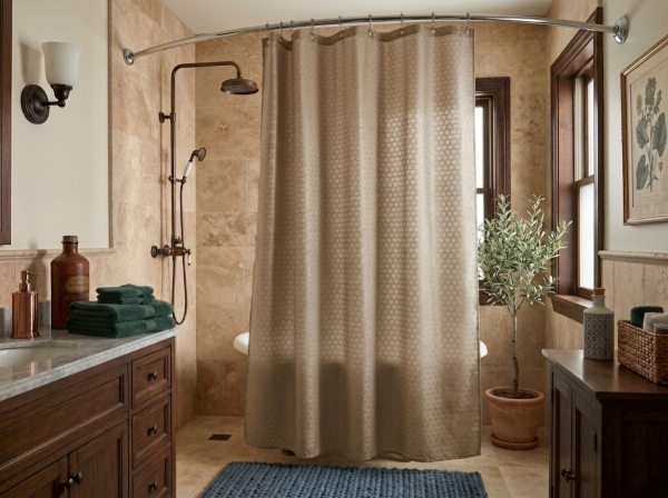 Producto - CORTINA DE BAÑO IMPERMEABLE ANTIHONGOS 3D BEIGE