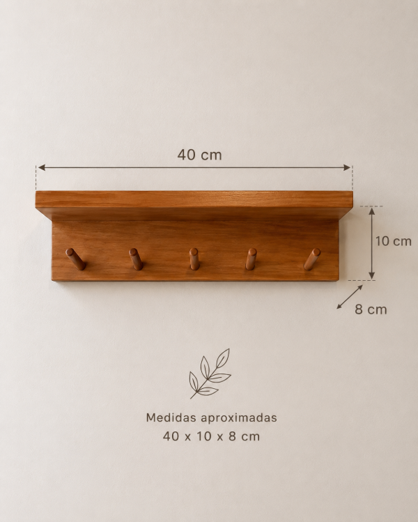 Producto - Perchero en pino miel con estante y 5 ganchos - 1