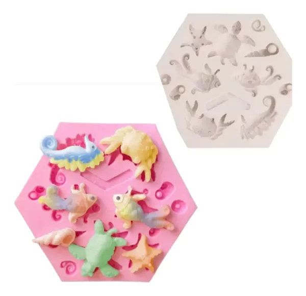 Producto - Molde hexagonal  peces , tortuga , cangrejo , estrella