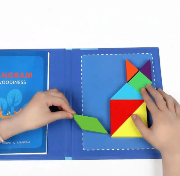 Producto - Juego de madera didactica con Iman (Tangram) Celeste