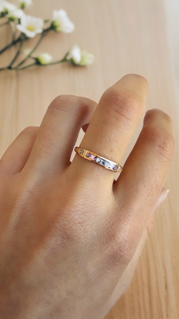 Producto - Anillo ORO 18K piedras rosadas y blancas