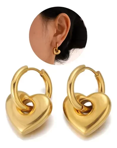 Producto - Aros argolla  y dije corazon clip D - 5