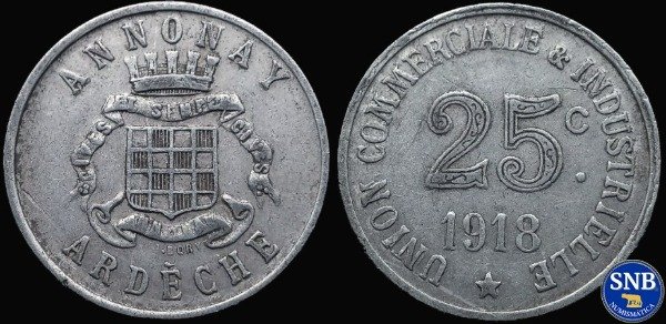 Producto - Annonay: Departamento de Ardeche - 25 Céntimos (1918) - Francia