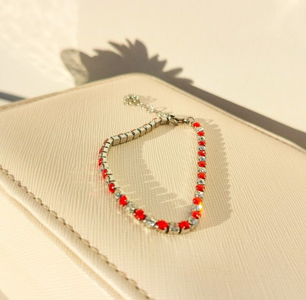 Producto - Pulsera Cristal Transparente + rojo 17cm +5