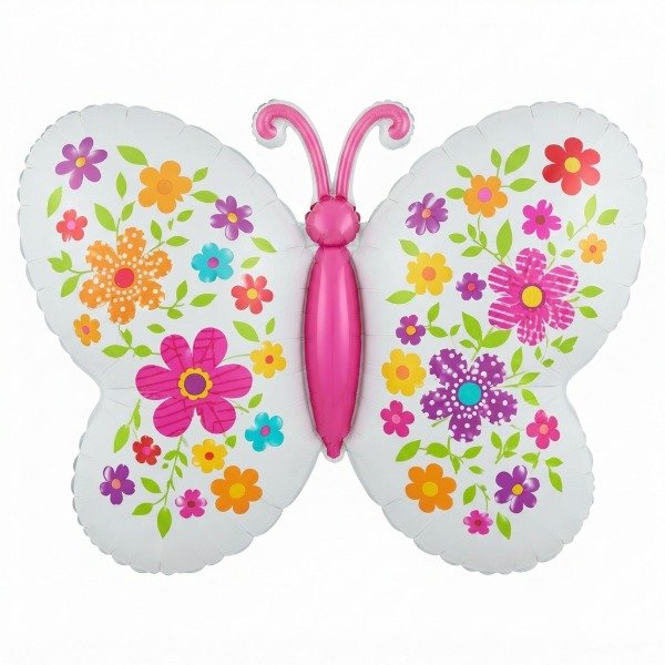 Producto - Globo mariposa con antenas y diseño de flores