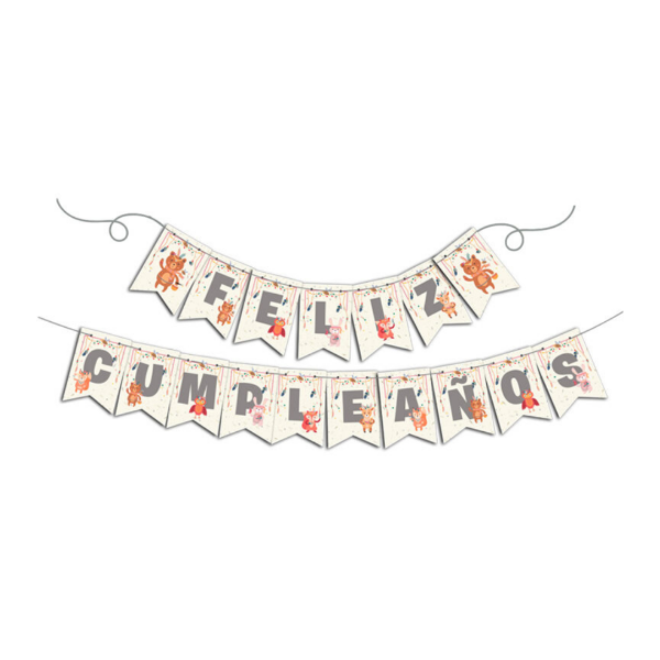 Producto - Banderin FELIZ CUMPLEAÑOS tematica animalitos nordicos