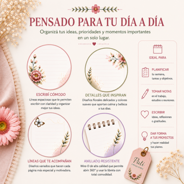 Producto - Anotador A6 Flores y Mariposas - Hortensias - 4