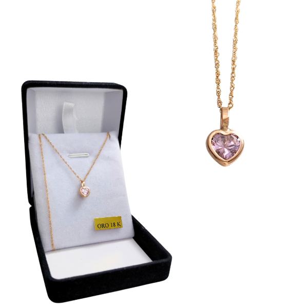 Producto - Conjunto Cadena y dije Punto de luz Corazón Rosa 5mm oro 18kt - 0