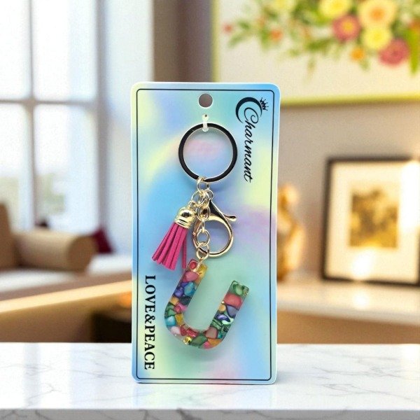 Producto - Llavero iniciales resina - Multicolor - Letra  U