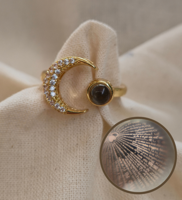 Producto - Anillo luna proyector te amo en 100 idiomas AJUSTABLE