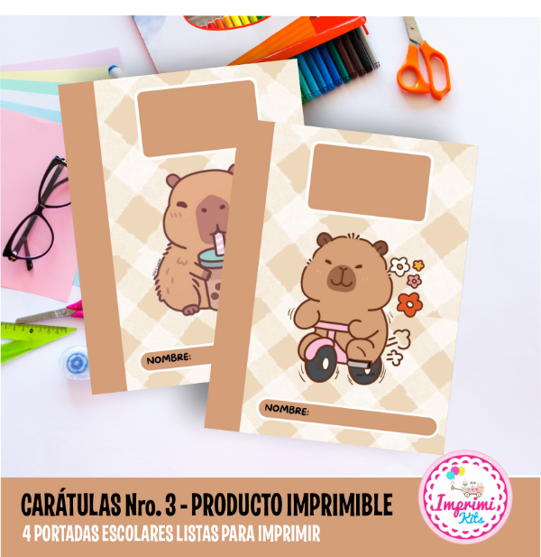 Producto - Carátulas Capibara Imprimibles Carpeta Nro. 3 Separadores Escolares