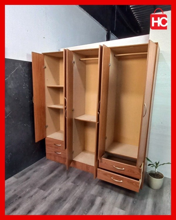 Producto - Placard ropero de 6 puertas y 4 cajones en melamina tono madera - 11