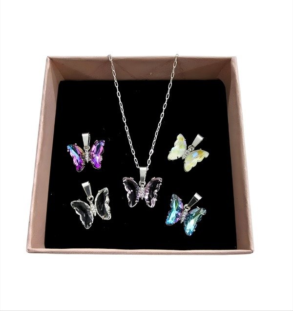 Producto - Collar Mariposa Lila Tornazol en Acero Blanco