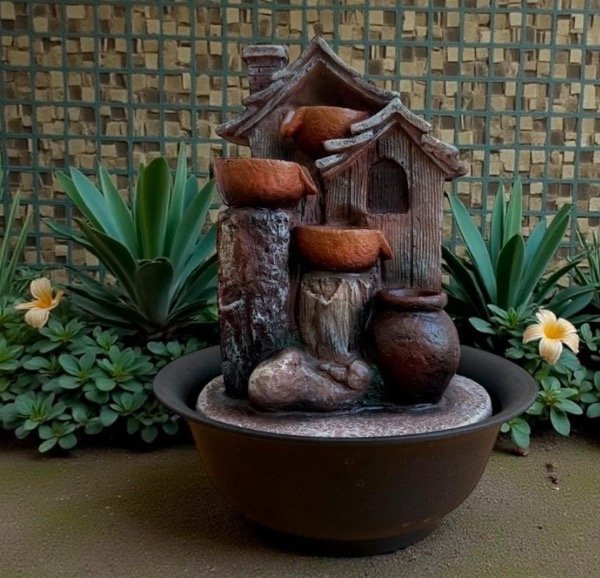 Producto - Fuente de agua casa vasija con led 27 cm