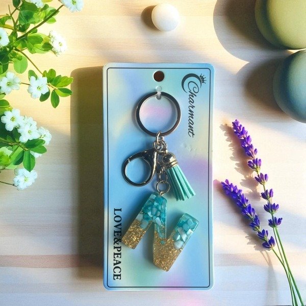 Producto - Llavero iniciales resina - Celeste - Letra N