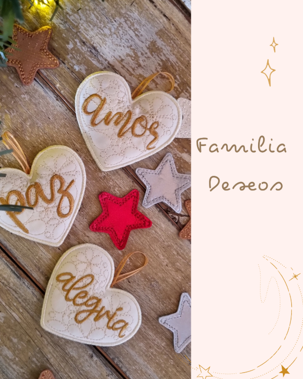 Producto - Navidad 2025 - Deco Navideña en tela - "Familia Deseos" -  Corazones