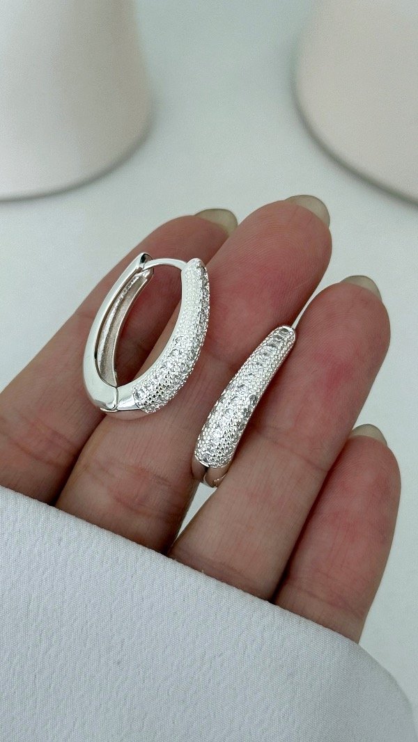 Producto - Argollas 2,5cm Pantu carter cubic ACERO BLANCO