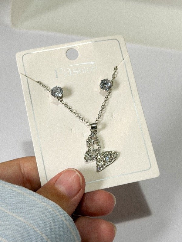 Producto - Conjunto collar mariposa stras + aros-acero quirúrgico