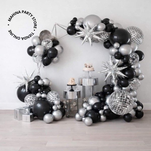 Producto - Set de globos negro / plata 103 piezas